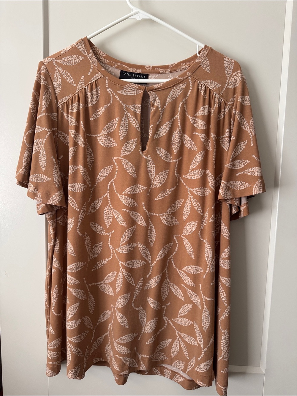 Lane Bryant Tan Leaf Print Keyhole Tee